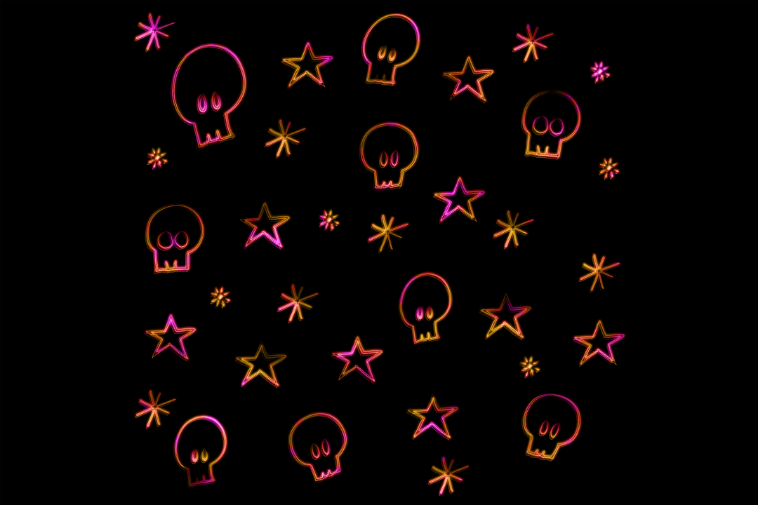 Vibrant Skull and Star Pattern Vector on Transparent Background