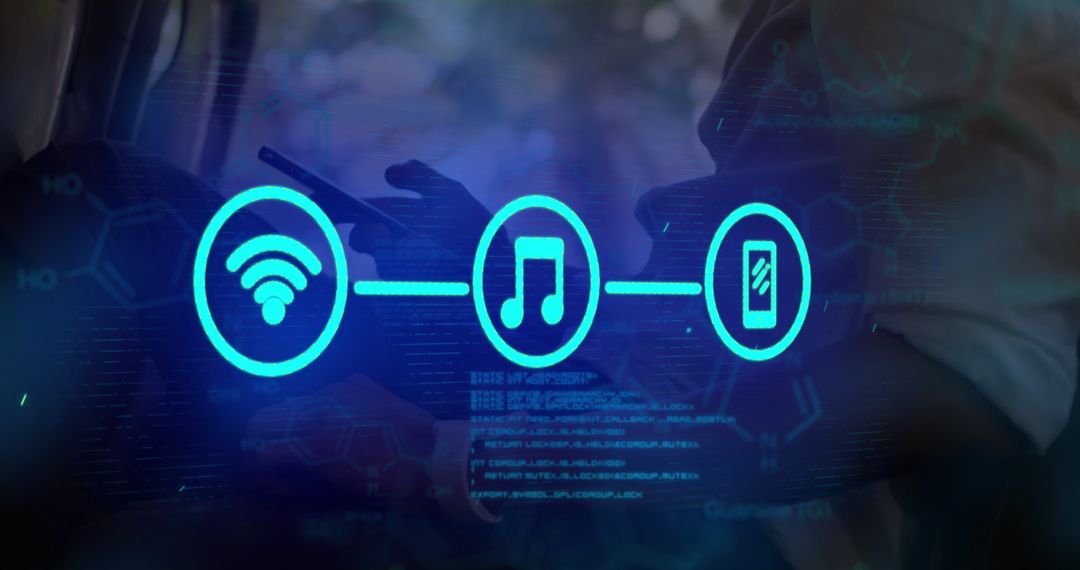 Digital Connectivity Concept with Tech Symbols and Smartphone Use