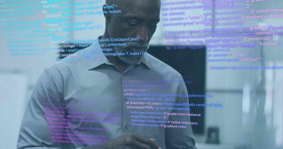 Businessman Using Tablet with Digital Interface Overlay