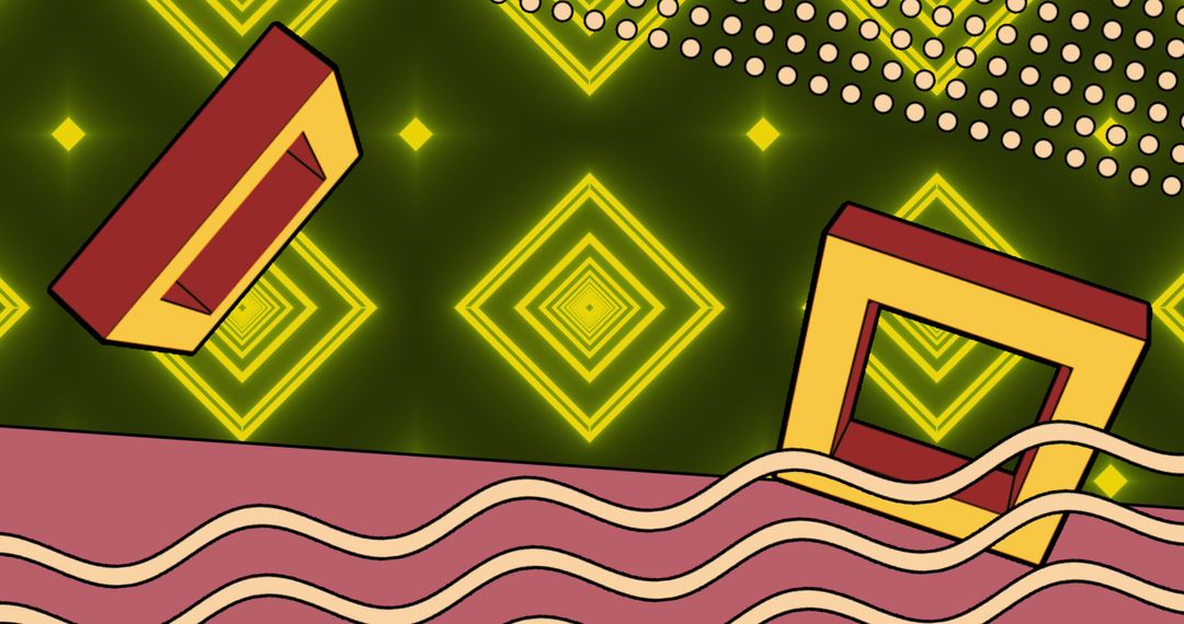 Vibrant Abstract Neon Patterns and 3D Shapes