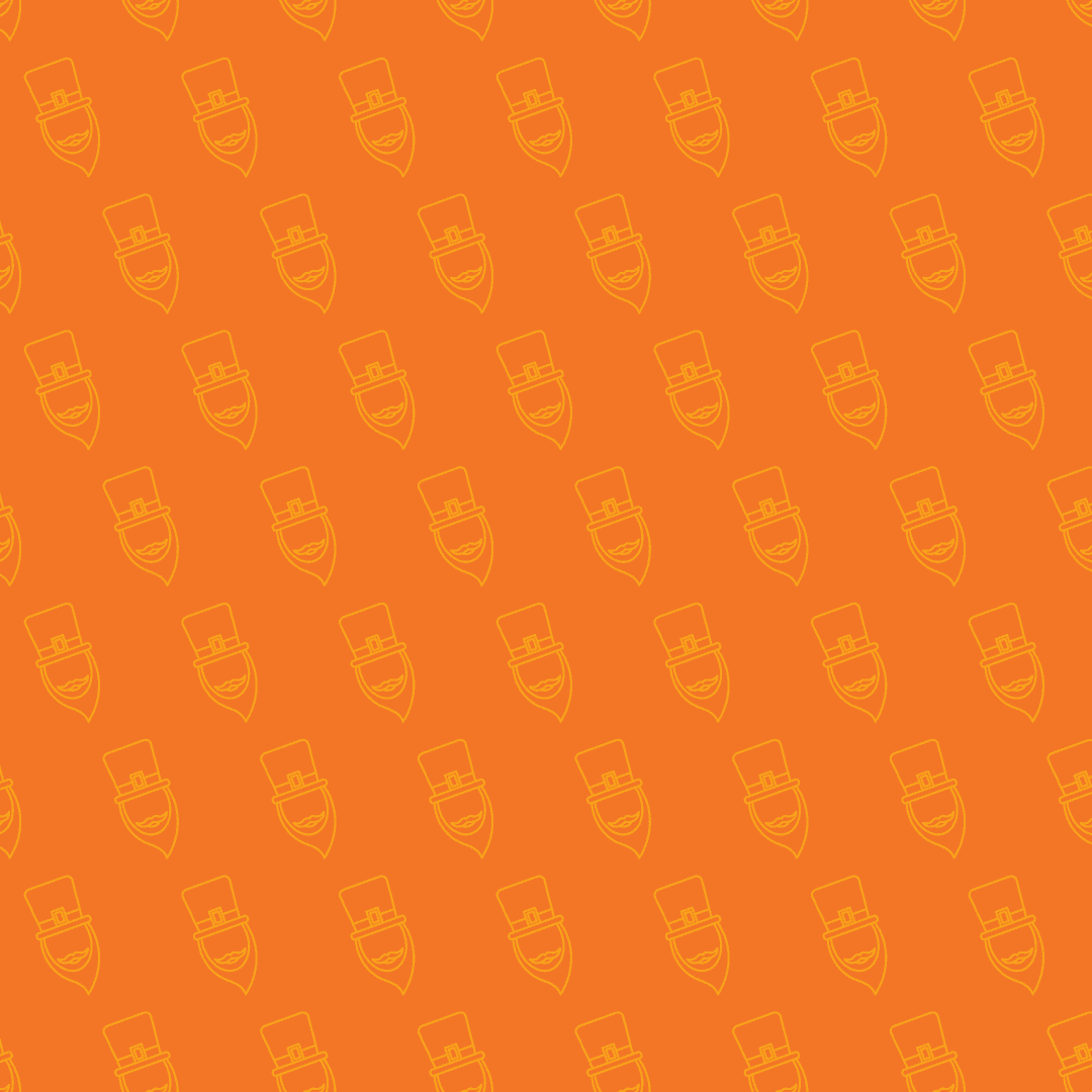 Seamless Transparent Pattern of Leprechaun Heads on Orange Background