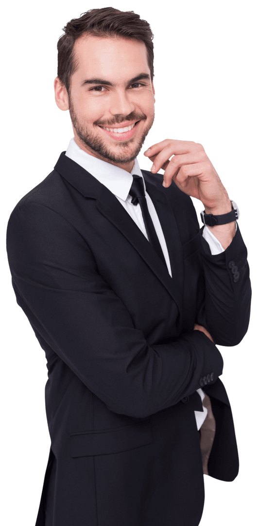 Stylish Businessman Smiling Confidently on Transparent Background