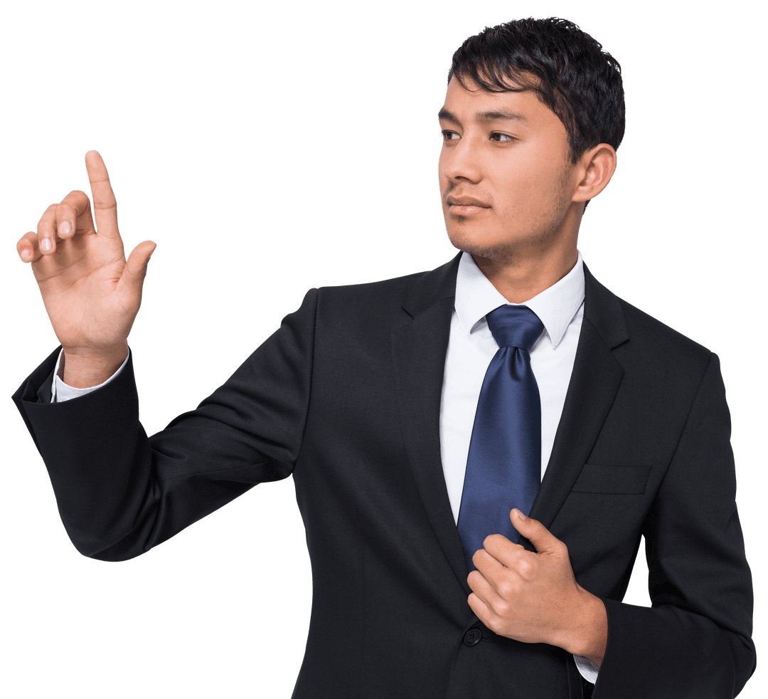 Professional Businessman Pointing on Transparent Background