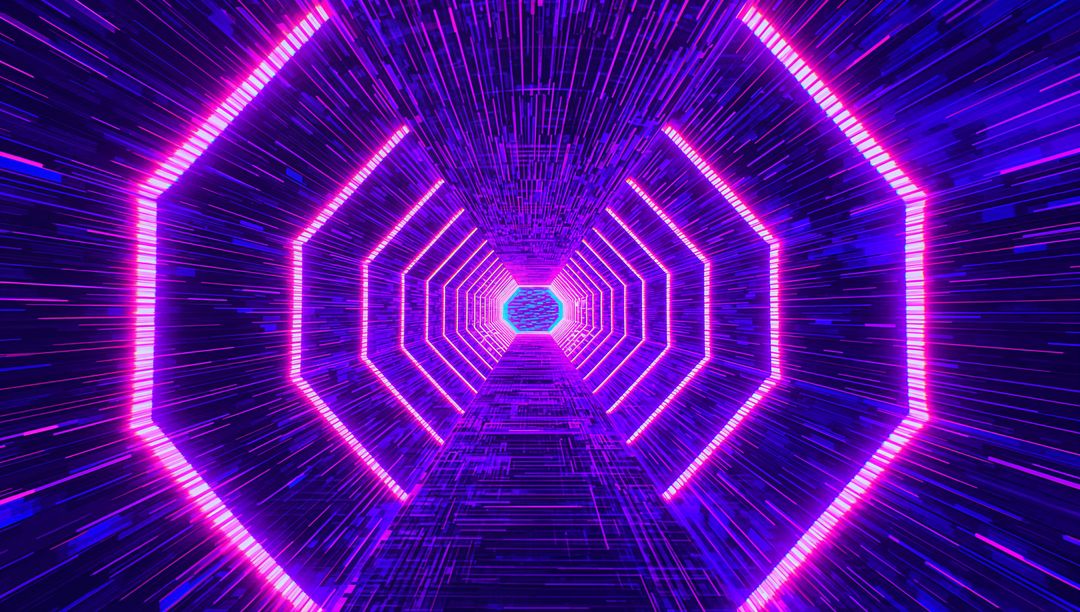 Futuristic Neon Tunnel with Hexagonal Light Patterns