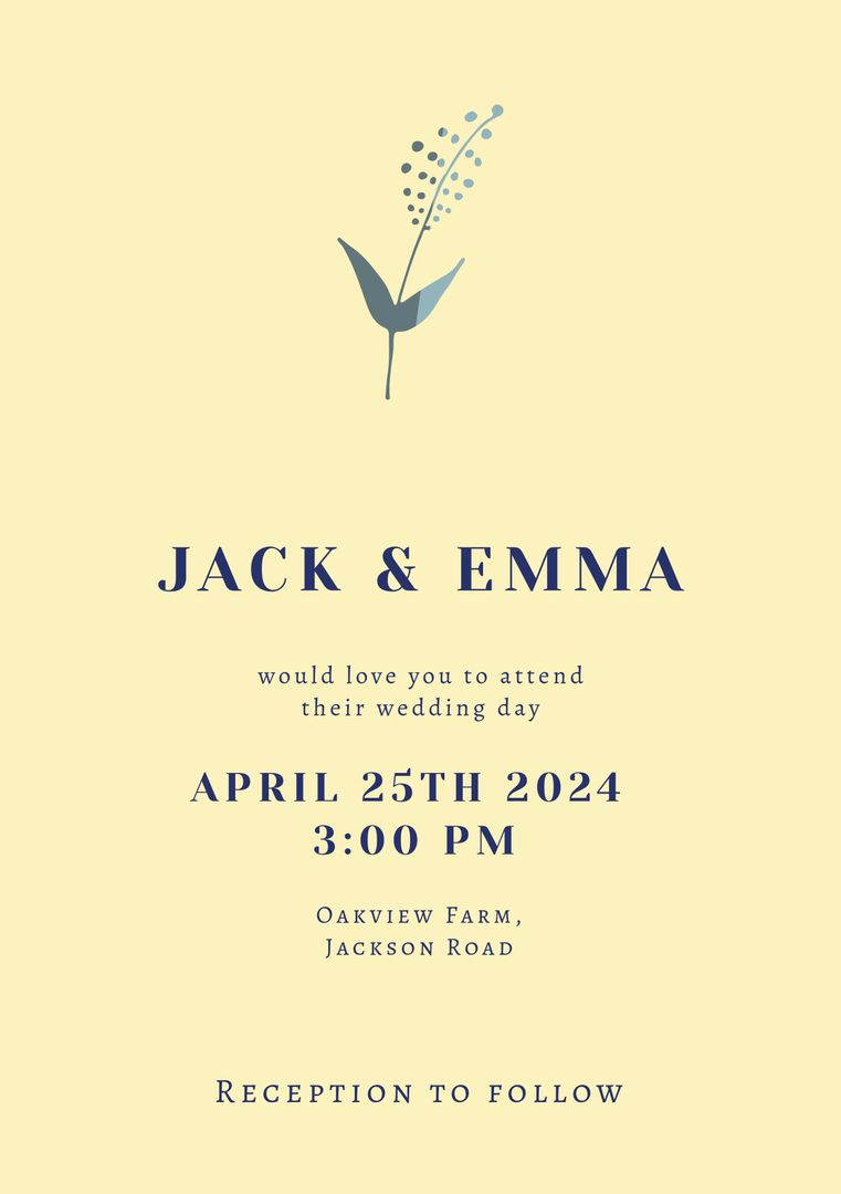 Sophisticated Floral Wedding Invitation in Blue and Beige - Download Free Stock Templates Pikwizard.com