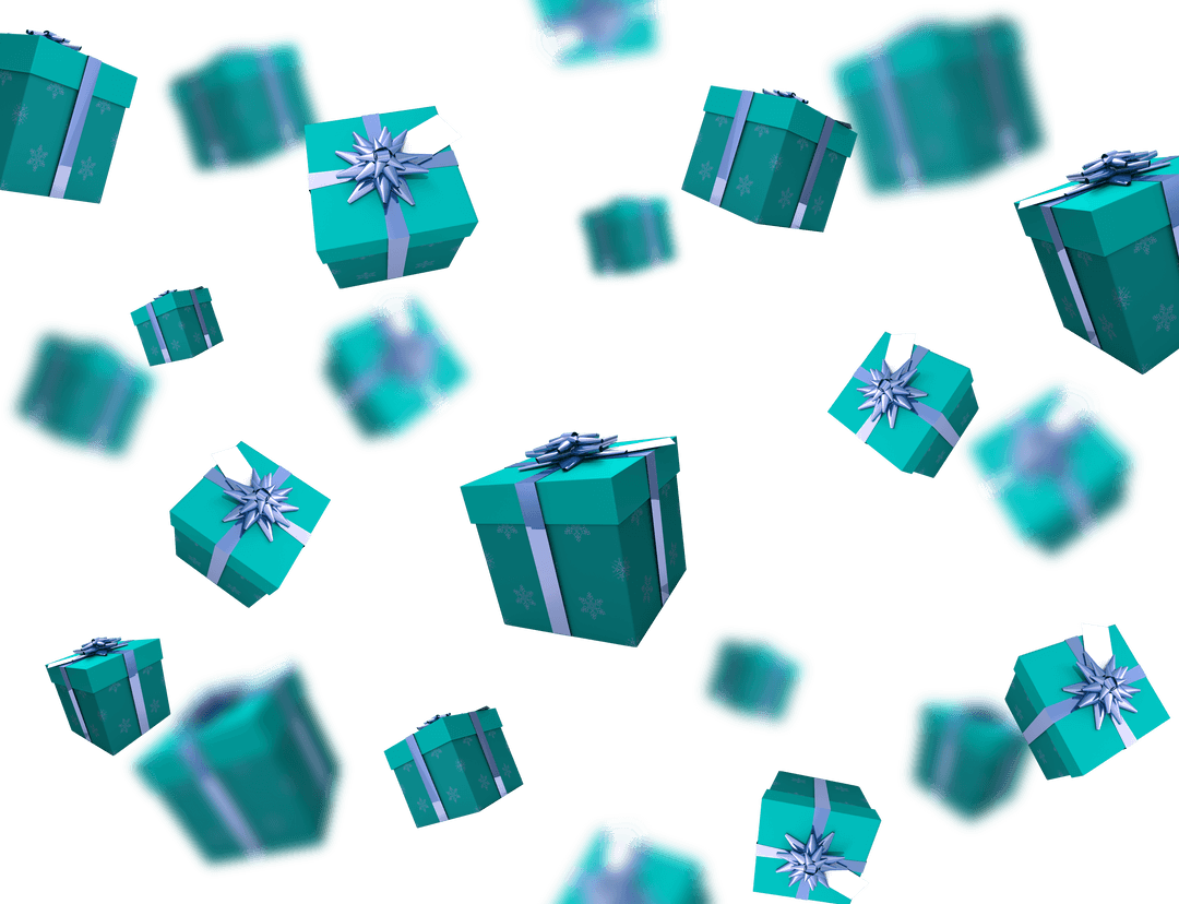 Floating Blue Gift Boxes on Transparent Background