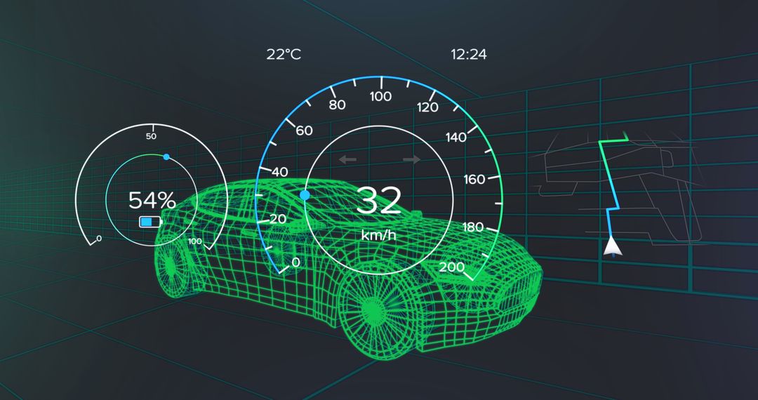Futuristic Vehicle Interface Display with Digital Metrics
