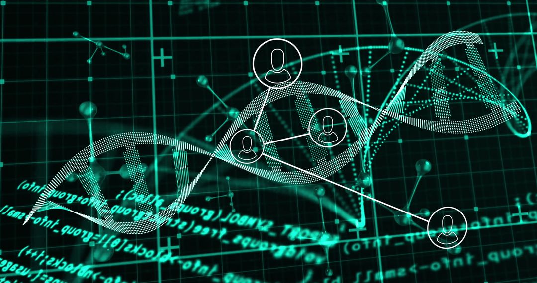 Futuristic DNA Strand Concept with Digital Interface Overlay