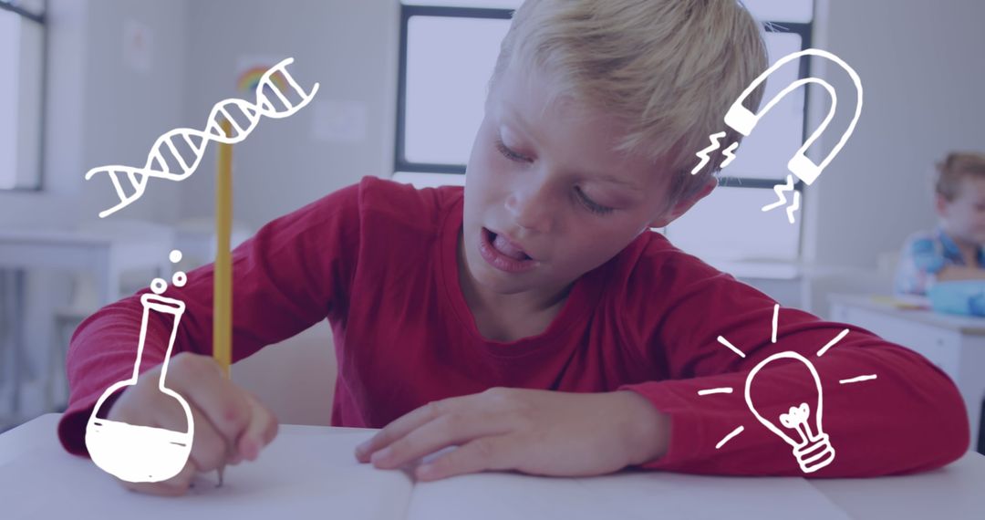 Young Boy Learning Science in Classroom Setting