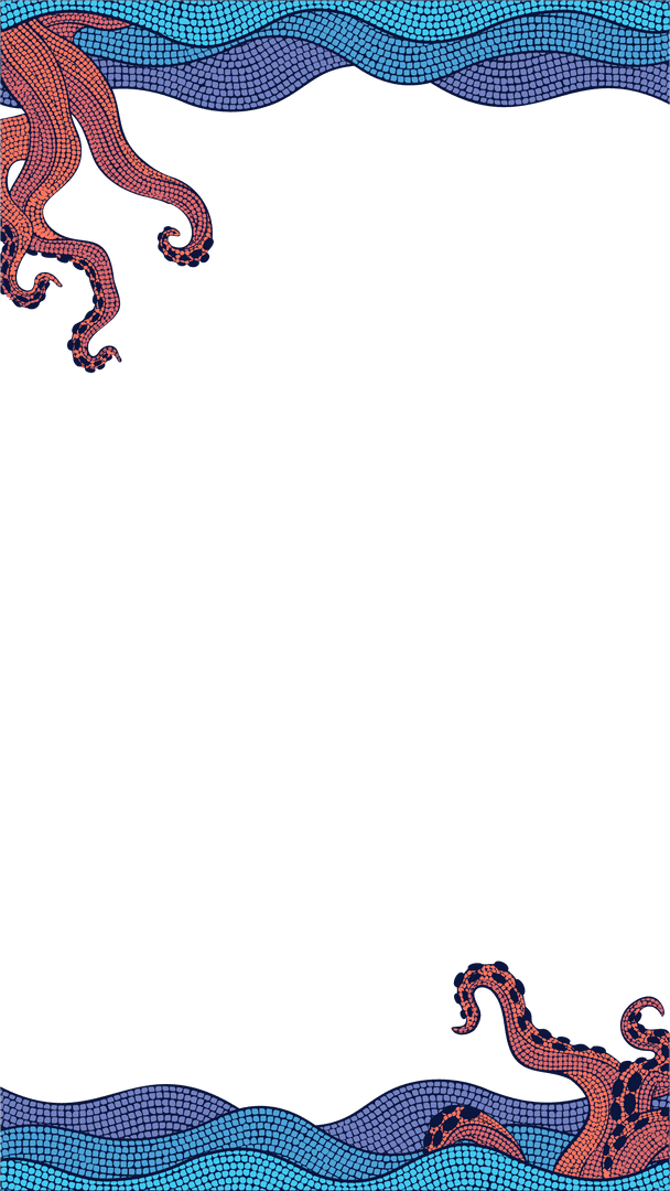 Curved Octopus Tentacles Frame on Transparent Marine Background