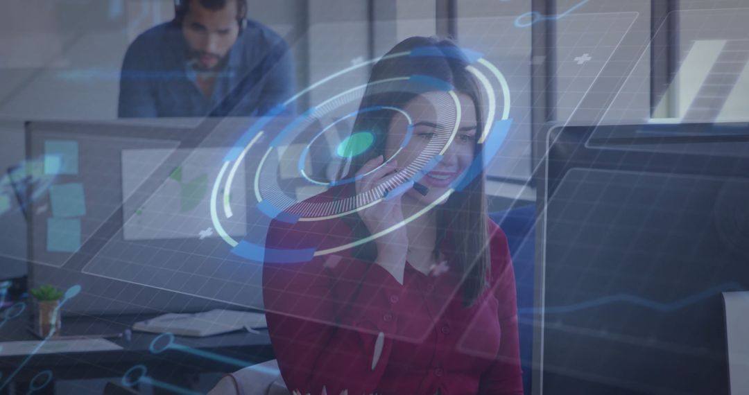 Agent Interacting with Holographic Screen in Modern Office