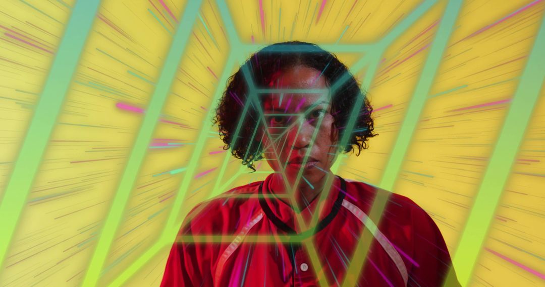 Futuristic Portrait of Athlete in Geometric Surroundings