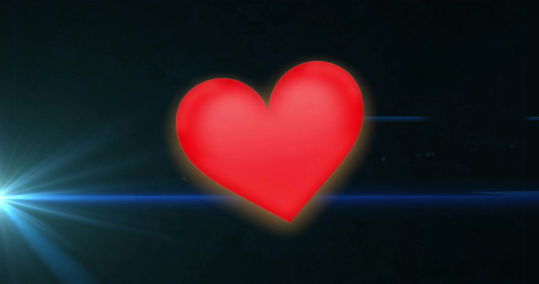 Glowing Red Heart with Blue Lens Flaressymbol on Dark Background