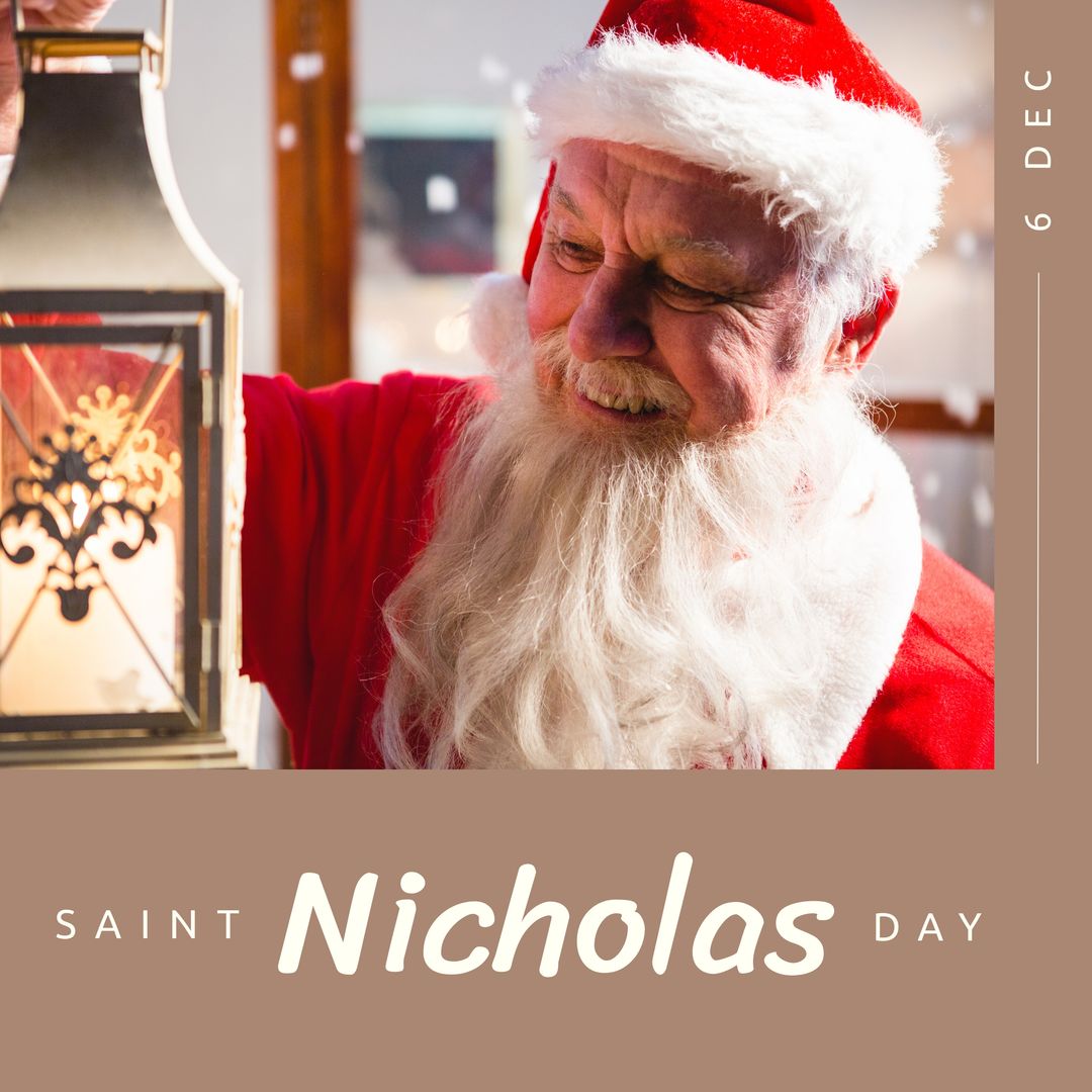 Saint Nicholas Day Santa Claus Holding Lantern, Joyful Christmas Holiday - Download Free Stock Templates Pikwizard.com