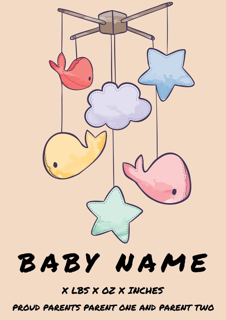 Customizable Baby Mobile Announcement with Starfish and Clouds - Download Free Stock Templates Pikwizard.com