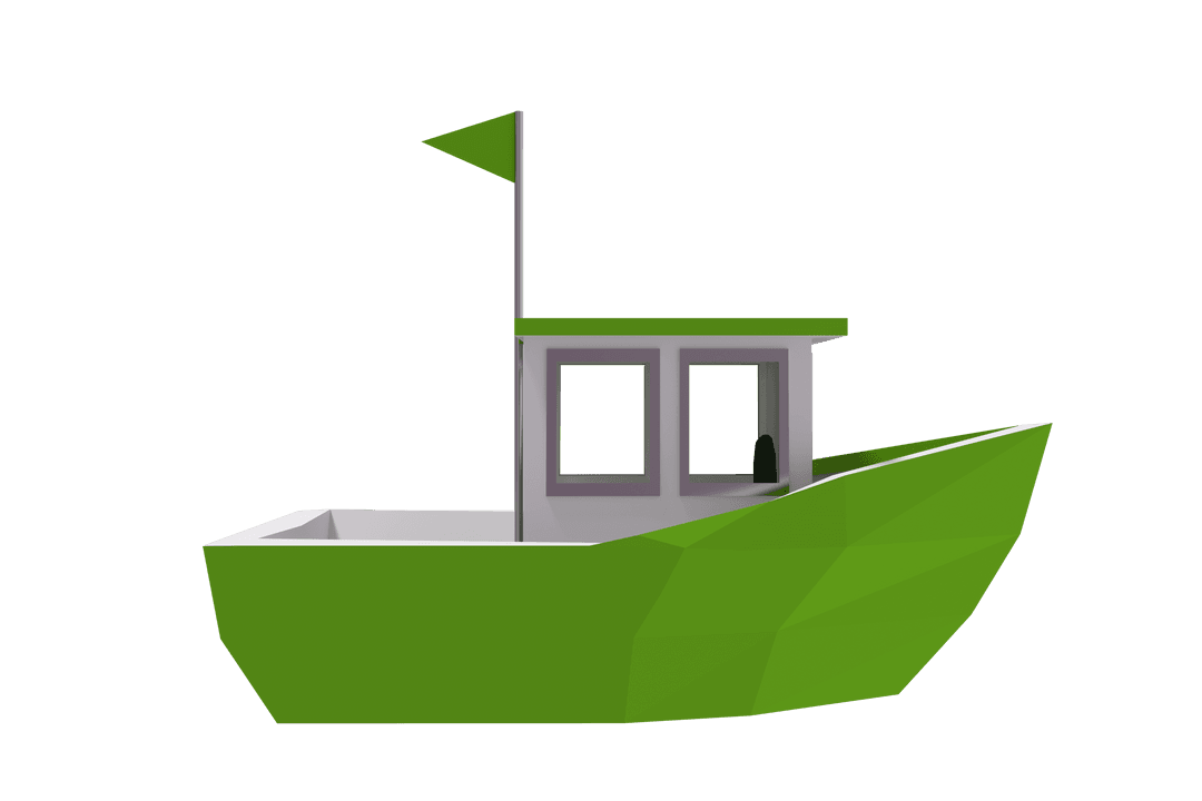 Green Transparent 3D Boat with Simple Design and Flag - Download Free Stock Images Pikwizard.com