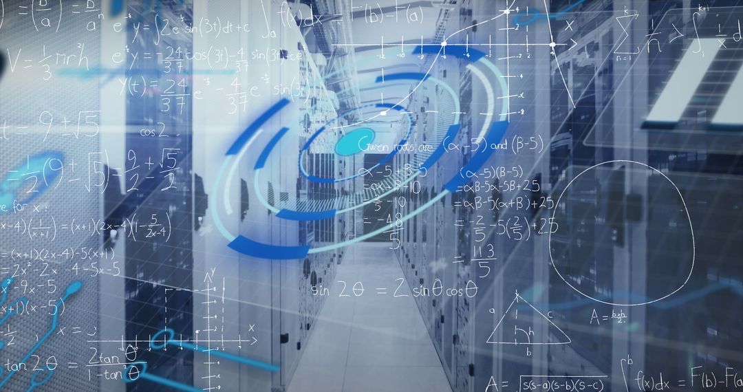 Data Processing in High-Tech Server Room Featuring Global Connections