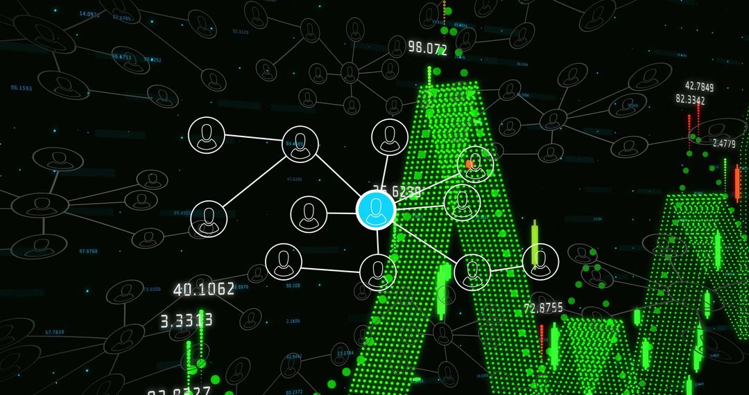 Digital Network Connecting Data Nodes with Green Candlesticks
