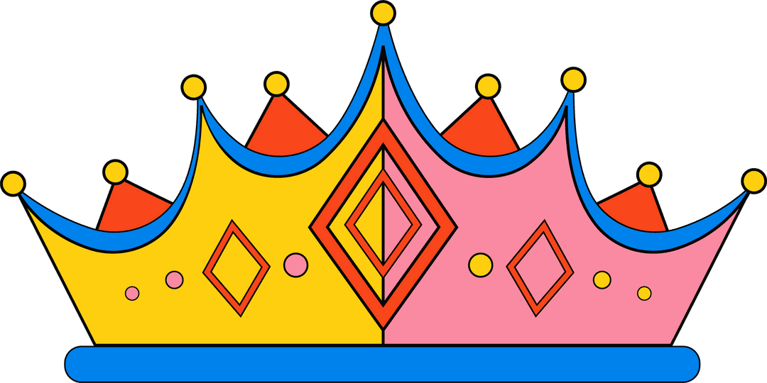 Colorful Two-Tone Royal Crown on Transparent Background