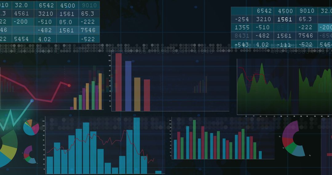 Digital Financial Charting and Data Processing on Black Background
