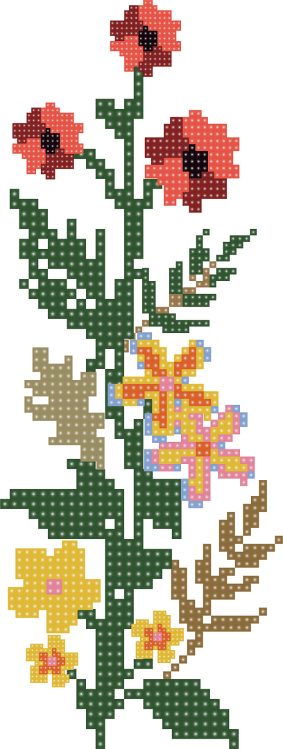 Pixel Art Floral Pattern with Transparent Background