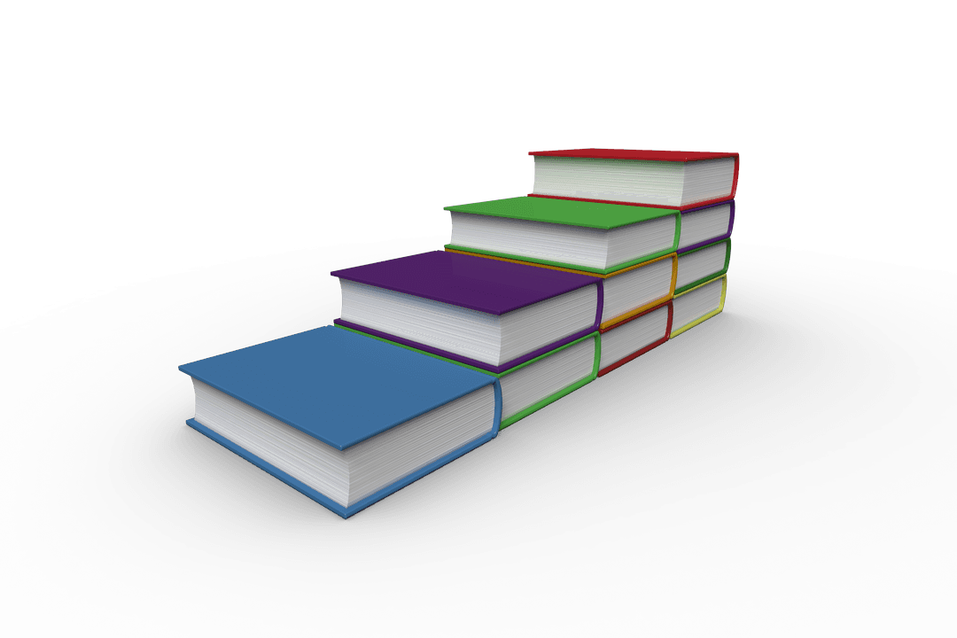 Transparent Stack of Colorful Books on Gradual Steps