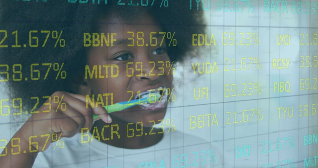 Child with Graphic Overlay of Financial Data and Power of Technology