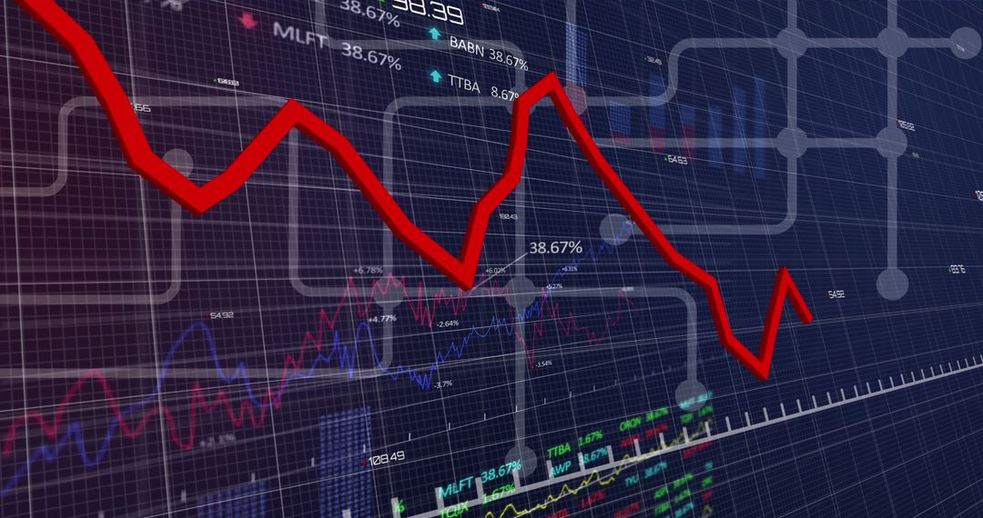 Red Financial Trendline in Digital Interface Background