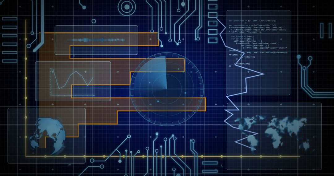 Futuristic Radar Scanning Interface with Digital Data Panels