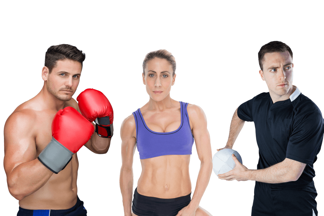 Caucasian Athletes Display Confidence on Transparent Background