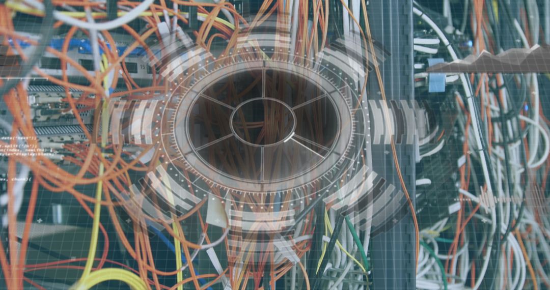 Complex network wiring with technological device in data center