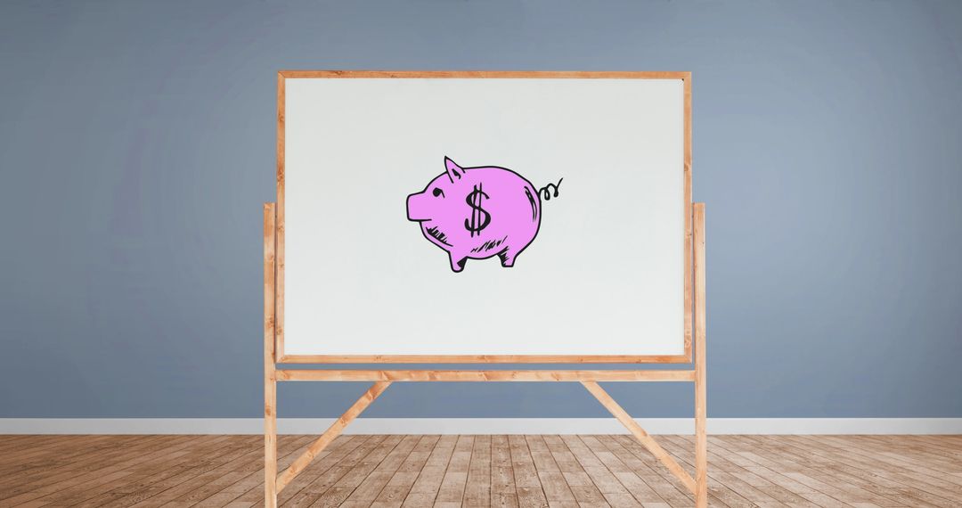 Illustration of Pink Piggy Bank on Whiteboard for Financial Concepts