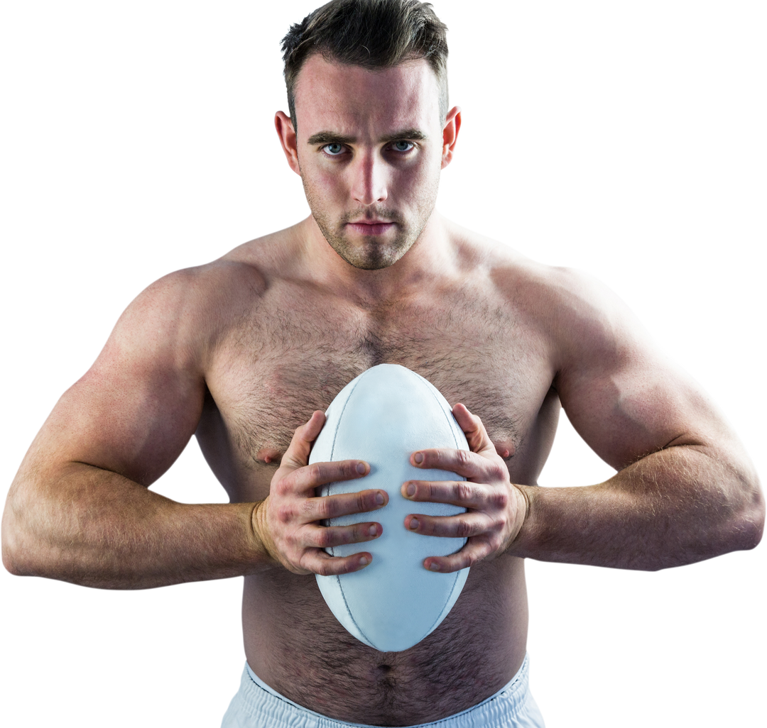 Shirtless Muscle-Man Holding Rugby Ball Isolated On Transparent Background - Download Free Stock Images Pikwizard.com