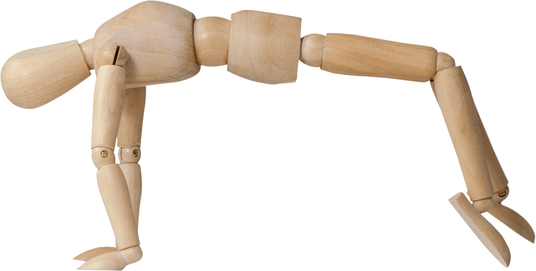 Wooden Figurine in Back Extension Pose Against Transparent Background