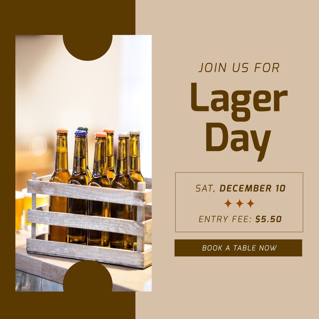 Lager Day Event Promotion with Beer Bottles on Beige and Brown Background - Download Free Stock Templates Pikwizard.com