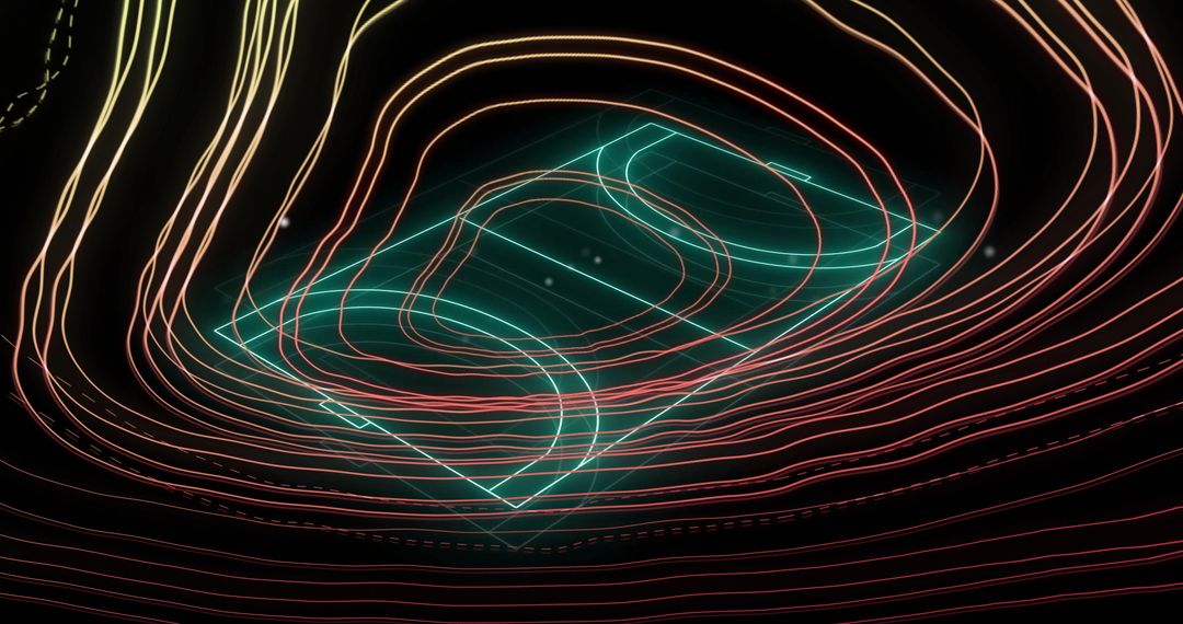 Glowing Digital Network Over Basketball Court on Dark Background