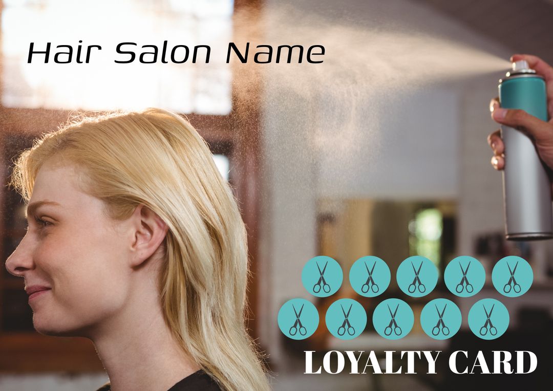 Hair Salon Loyalty Card with Hairdresser Spraying Hair - Download Free Stock Templates Pikwizard.com