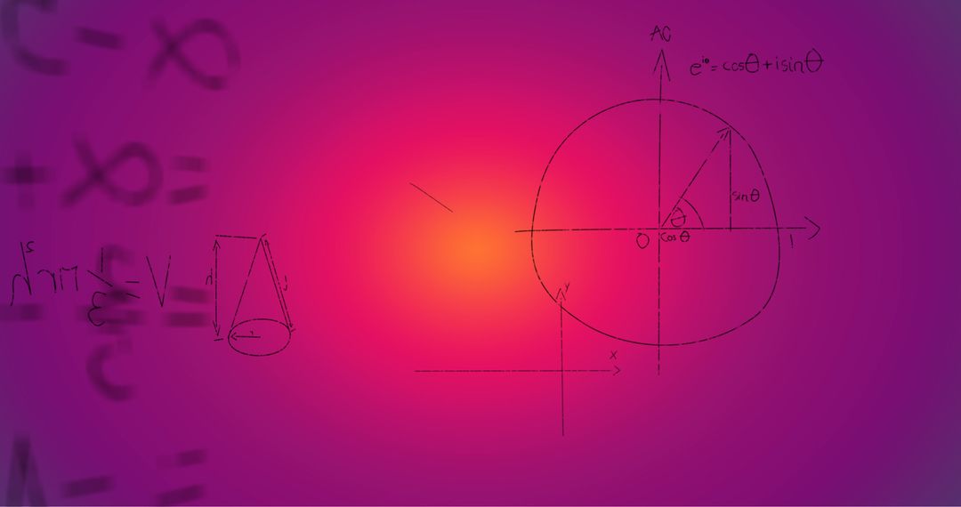 Complex Math and Physics Equations on Pink Gradient Background