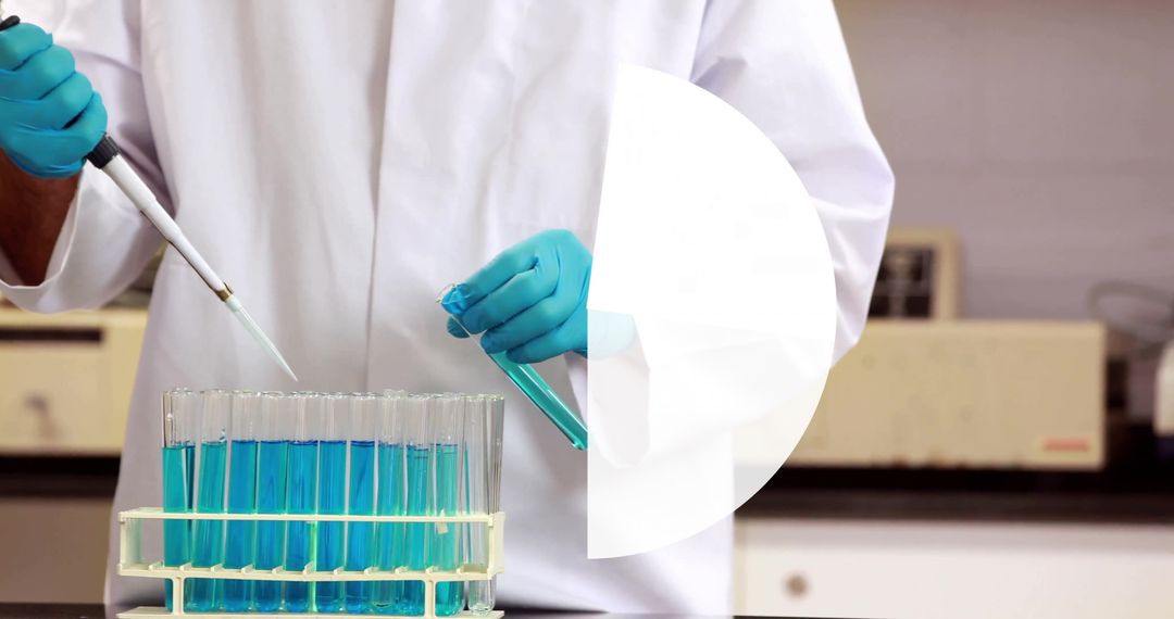 Scientist Conducting Laboratory Experiment with Blue Samples
