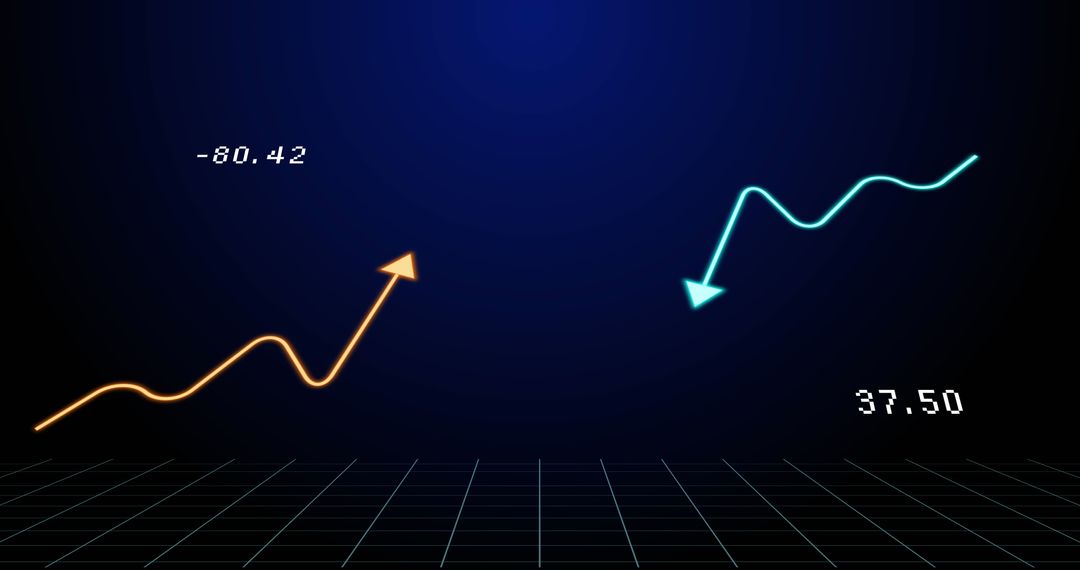 Financial Growth Arrows on Digital Grid Base