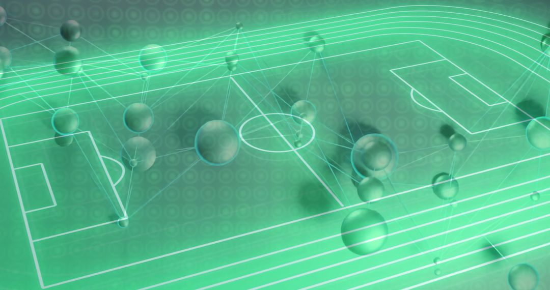 Neon Digital Network over Soccer Field with Futuristic Design