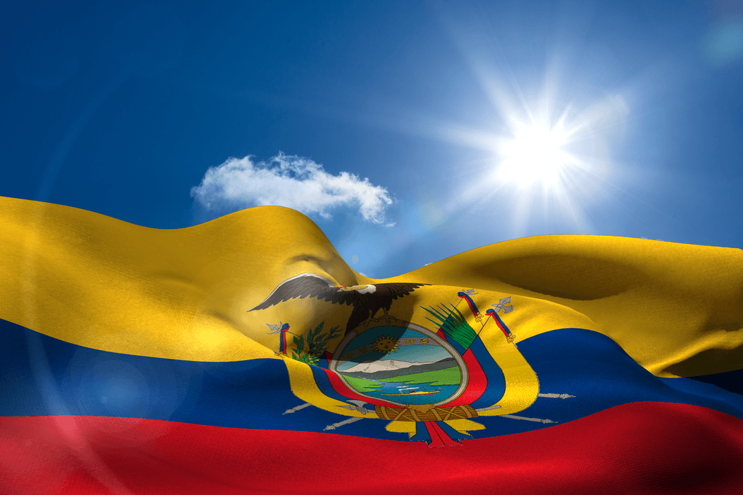Vibrant Ecuadorian Flag Waving with Blue Sky