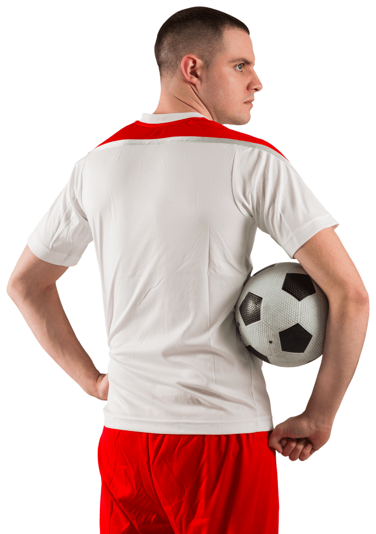 Confident Football Player Standing with Soccer Ball Transparent Background
