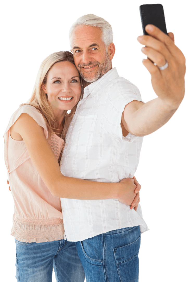 Happy Senior Couple Taking Transparent Selfie Posing and Smiling