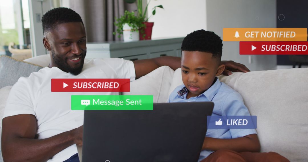 Father and Son Enjoying Quality Time with Digital Engagement