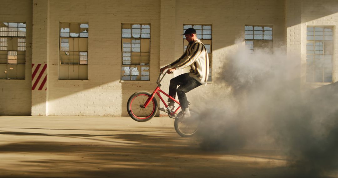 Skilled BMX Rider Performing Stunts in Abandoned Warehouse - Free Images, Stock Photos and Pictures on Pikwizard.com