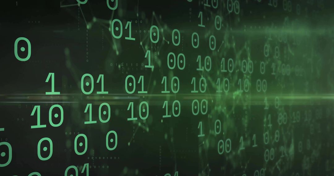 Green Binary Digits Floating in Futuristic Digital Network