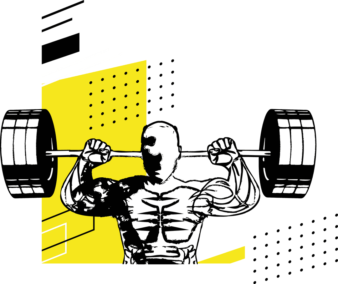 Weightlifter Lifting Barbell with Yellow Grid on Transparent Background