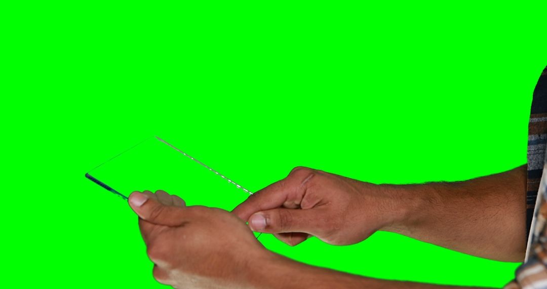 Hands Holding Transparent Tablet on Green Screen Background - Free Images, Stock Photos and Pictures on Pikwizard.com