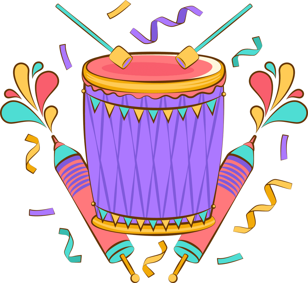 Festive Drum and Party Poppers on Transparent Background
